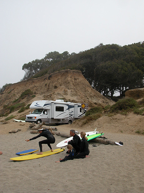 Outdoor Lifestyle - Surfers on Beach with RV